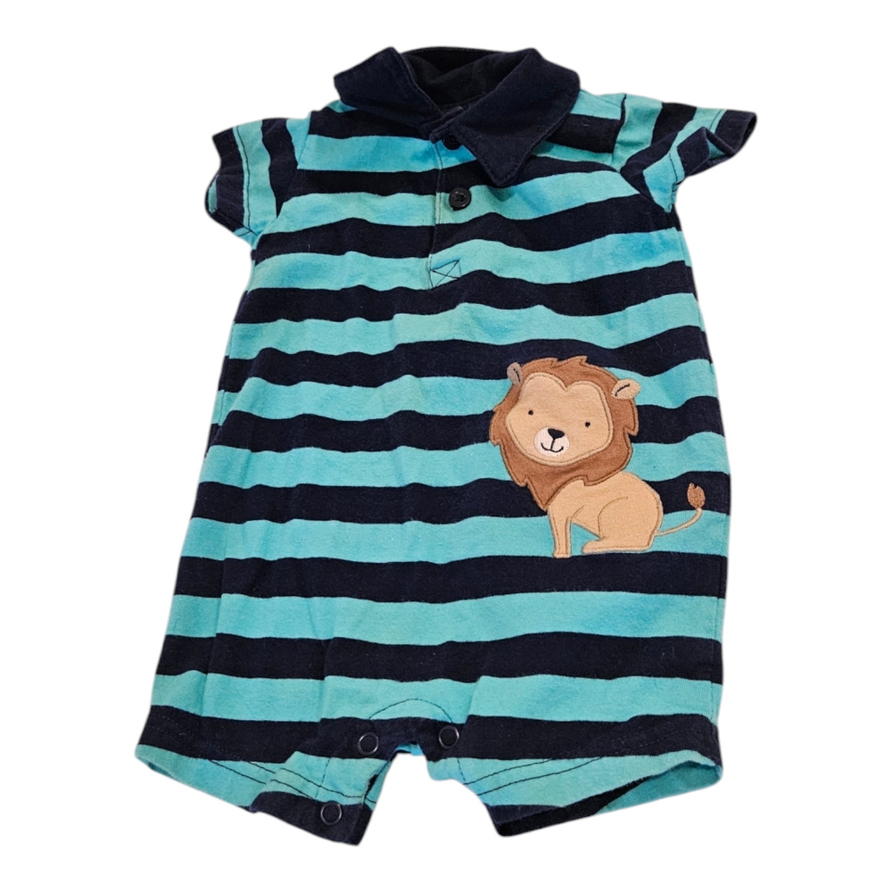 Carter's Child Size 3M Green and Black Short Sleeve Striped Snap Close Bodysuit